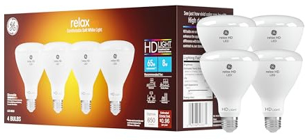 GE Relax LED Light Bulb, 65 Watt, Soft White, BR30 Indoor Floodlight (4 Pack)