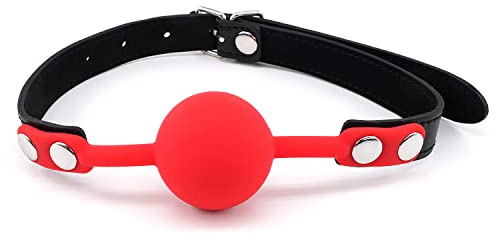 Silicone Bondage Ball Gag for Sex Play, BDSM Restraints Open Mouth Sex Gags Muzzles, Silicone Sex Toys SM Bite Gag (Red-1)