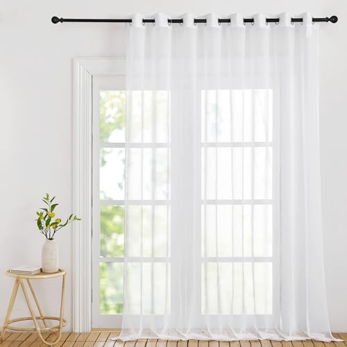 PONY DANCE Cortina Blanca de Dormitorio Salon Modernas, Cortinas Translucidas Impermeable para Exterior con Ojales, 1 Pieza,254x213cm(Ancho x Alto)
