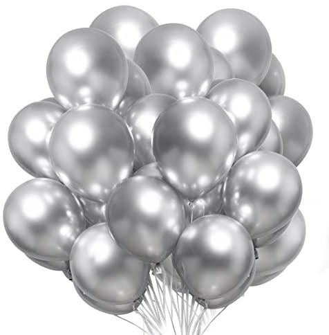 50 Stück Metallic Luftballons Silber, 12 Zoll Silber Latex Ballons, Metallic Ballon Silberfarben für Hochzeit, Geburtstag, BabyParty, Zeremonie und Partydeko