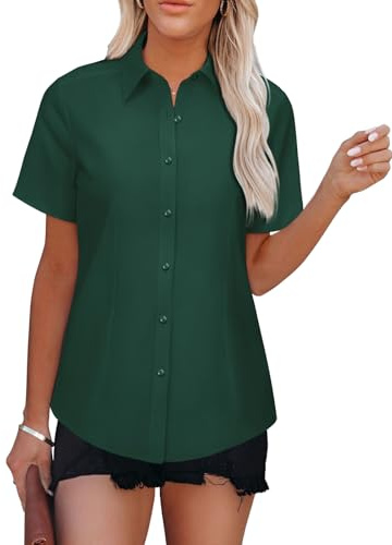 siliteelon Short Sleeve Button Down Women Wrinkle Free Collared Work Shirt