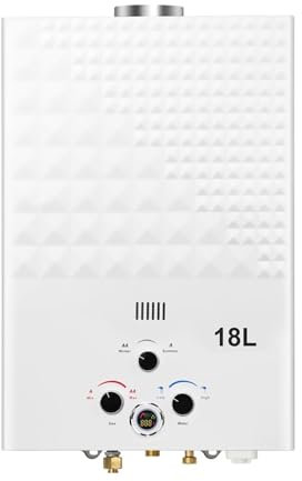 VELPAX Gas Water Heater 18L Outdoor Instant LPG Water Heater, Tankless Propane Water Heater with Digital Display and Multi-Protection for Camping, Trips, RV, Pet Washing