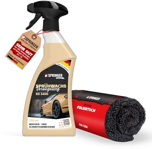 SPRINGER RX5400 - - Sprühwachs 750 ml + Poliertuch - - Made in Germany - - Wasser- & schmutzabweisende Versiegelung - - Auto-Wachs Hochglanz - - Wax Spray farbauffrischend & lackschützend