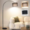 ANTNELICHT LUNA Lampada da Terra ad Arco Vintage - Illuminazione Soggiorno/Camera da Letto con LED E27 Incluso, Paralume in Tessuto 33cm Nero e Interruttore a Pedale, Ideale per Hotel