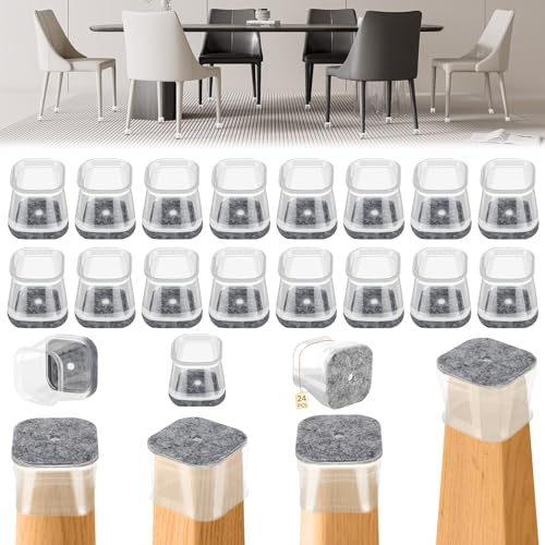 Zikenis 24 Piezas Protectores de Silla,Protectores de Suelo para Patas de Silla Cuadradas,con Almohadilla de Fieltro Engrosada, Protectores de Suelo de Silicona Transparente(26-38)