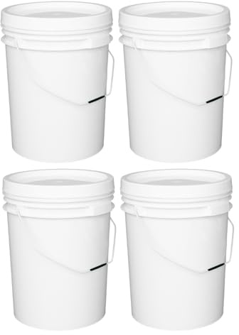 TENLITE [Set Of 4] - 20L White Plastic Bucket with Lid & Handle – Heavy Duty Food Grade Storage Container, Airtight & Stackable Pail for Paint, Water, Feed, Liquids, DIY, Garden & Home Use