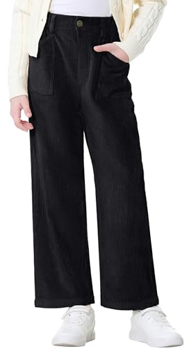 Rolanko Pantalon en Velours Côtelé pour Filles, Pantalon Long à Taille Élastique et à Jambes Droites pour Enfants