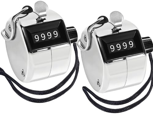 Aihoom 2PCS Tally Counter, 4-Digit Clicker Counter, Metal Hand Tally Counters Clicker, Portable Golf Stroke Counter with Lanyard for Counting Golf, Baseball, Inventory, People Counting, Events Count
