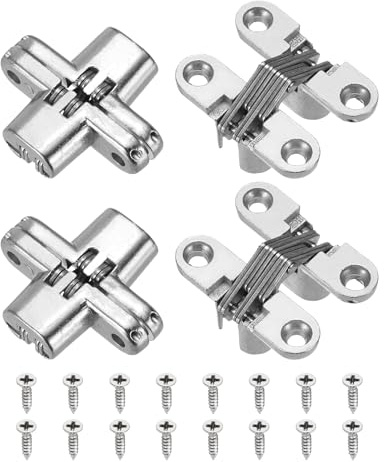 sourcing map 4 cerniere nascoste per ante di armadietti, 4,2 x 1,2 cm, cerniera a croce a 180 gradi, per porte invisibili, per scatole di legno, argento