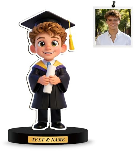 WERWAES Regalo Personalizado para Graduación - Figura de Madera con Tu Foto en 2D, Retrato de Dibujos Animados para Escritorio, Detalle Único para Amigos o Compañeros en su Día Especial