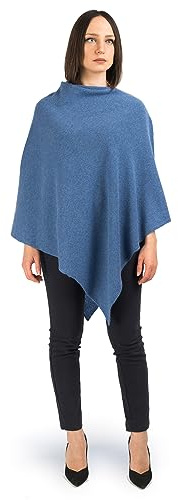 Dalle Piane Cashmere Poncho för damer 100% kashmir Made in Italy, Lätt, En storlek, Farve: Ljusblå