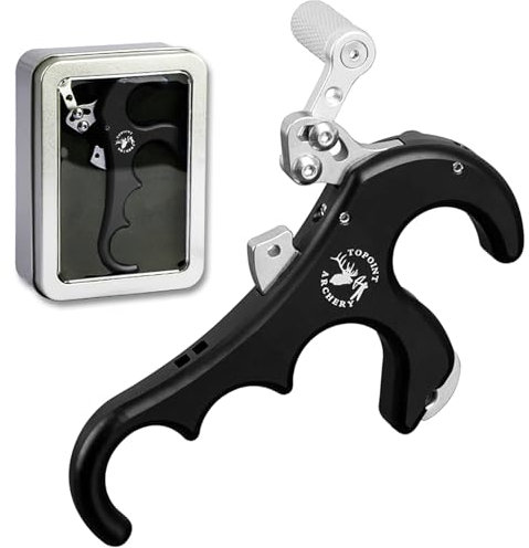ZSHJGJR Compoundbogen Release Aid 4 Finger Metall Sehnenspannhilfe Daumenrelease für Bogenschießen Zubehör (Schwarz)