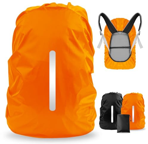 LAMA 2 Stück Rucksack Regenschutz wasserdichte Regenhülle Schulranzen Regenüberzug Regenhaube Regenabdeckung für Schulranzen Schultasche Wandern Camping Radfahren Reisen M 26L-40L Schwarz Orange