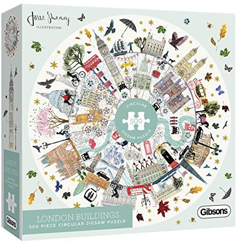 Gibsons London Buildings 500 Piece Circular Jigsaw Puzzle for Adults – Illustrated Skyline Artwork by Josie Shenoy – Iconic British Landmarks Design – Premium Sustainable Puzzle Made in the UK/EU