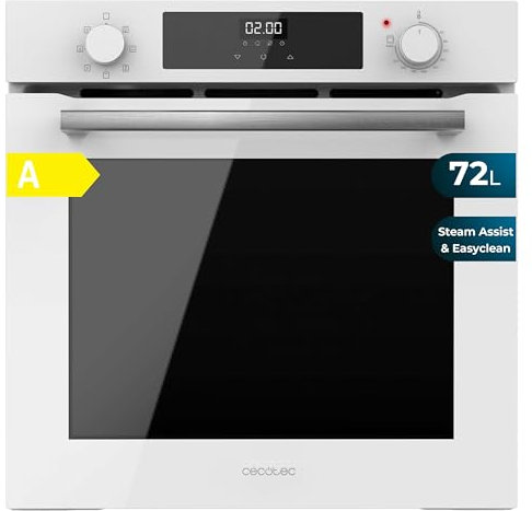 Cecotec Horno Multifunción Integrable 60cm Bolero Hexa M226000 Glass White A. 2800W, 72L, 7 Funciones, Modo Grill, Fan Assisted Grill, Modo Convección, Defrost, Steam Base X2, Steam EasyClean y Assist