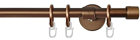 Garesa Gardinenstange Rustika Ø 16mm, 1-läufig, Bronze I Rustikale Vorhangstange aus Metall inkl. Ringe + Faltenlegehaken I Mit Endknopf Kappe I 240cm
