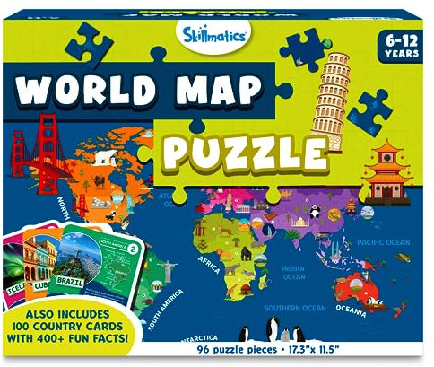Skillmatics World Map Puzzle - 96 Piece Jigsaw Puzzle, Educational Toy, Geography for Kids, 400+ Facts, Gifts for Boys & Girls Ages 6 to 12