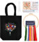 Anseom Canvas Tote Bag Stickset für Anfänger, Anfänger Stickerei Set, Kunst und DIY Bastelsets für Erwachsene, inklusive Sticktasche mit Blumenmuster, Bambus Stickrahmen, Farbfden(Schwarz)