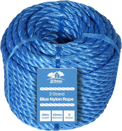 St Helens Home and Garden 3 Strand Twisted 10mm strong Nylon Rope for Tarpaulin, Building, Gardening and Camping. Max Load 120kg Tensile Strength 1000kg