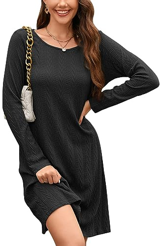 STYLEWORD Jumper Dress for Women UK Ladies Long Sleeve Tunic Dress Winter Knitted Pullover Casual Dresses (Black,X-Large)