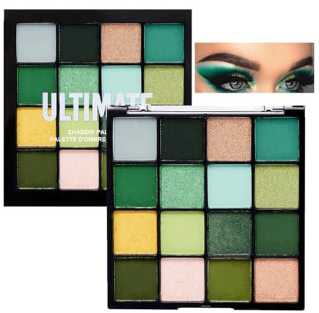 16 Farbe Grüne Lidschatten Palette - Schimmernde Lidschattenpalette Matte und glitzernde Lidschatten Paletten - Wasserdicht, Hochpigmentiert Dunkel, Gelb, Grün, Augen Make-Up (Grün)