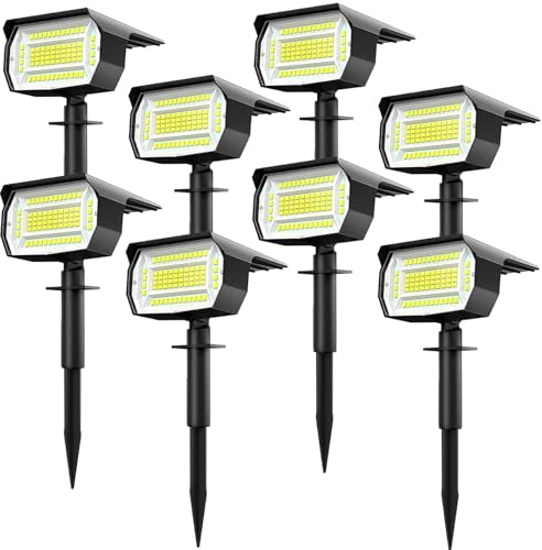 Lote de 8 focos solares al aire libre, 72 LED lámpara solar exterior impermeable IP65, luz solar exterior, ajustable con 3 modos de iluminación exterior solar para jardín, patio de entrada, camino