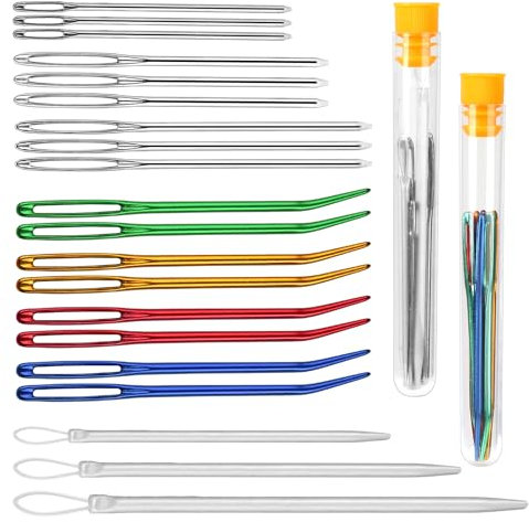 Garnnadel-Set, 20 Stück Stopfnadel Set Stumpfe Nadeln mit Großen Augen Wollnadel Zum Vernähen Edelstahl Garnstricknadeln Nähnadeln 3 Größen Stumpfe Nadel Gebogene Spitze zum Stricken Häkeln