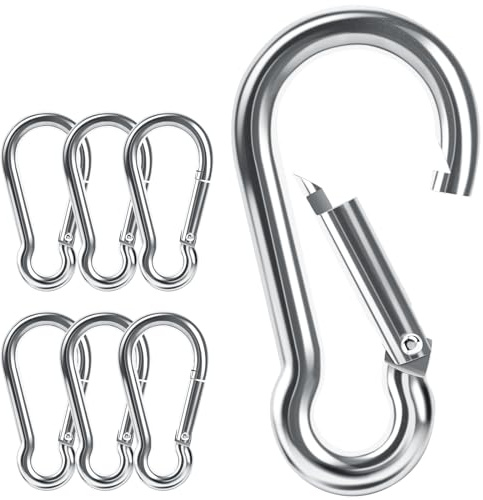 Caianwin 6 moschettoni M8 x 80 mm, DIN 5299C, portata fino a 400 kg, moschettone, grande in acciaio zincato, per zaino, guinzaglio, campeggio, viaggi, escursioni