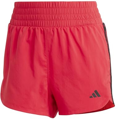 Adidas Donna Pacer Training 3-Stripes Woven High-Rise Shorts, Pure Ruby/White, XS 3 inch