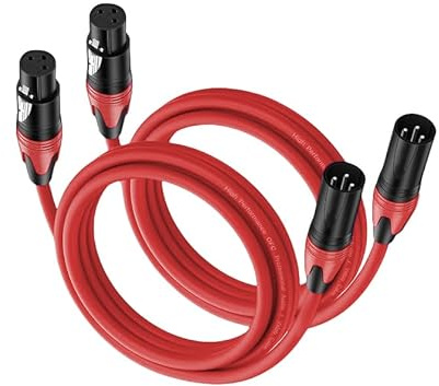 Jozzai XLR Cable 6.6ft 2 Packs - Premium Balanced Microphone Cable with 3-Pin XLR Male to Female Mic Speaker Cable, Red, Pure Copper and Plated Conductors
