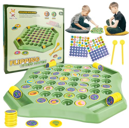 AKONE Flip Chess Memory, gioco di scacchi a 2-4 giocatori, flip board matching gioco per bambini, gioco di memoria a scacchi, giocattolo educativo Montessori