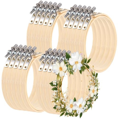 CYEER 20 Stück Stickrahmen Holz 10CM, Bambus Stickrahmen, Embroidery Hoop, Kreuzstich Stickrahmen für DIY Kreuzstich Stickerei Kunst Handwerk Nähen