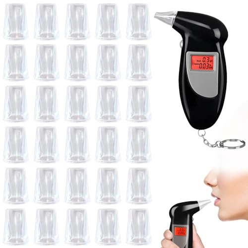 Alkoholtester, Promilletester, Alkoholtester Polizeigenau mit 30 Mundstücke, Professioneller Alkohol Tester Promilletester mit LCD-Bildschirm und Halbleiter Sensorik für Privaten Gebrauch zu Hause