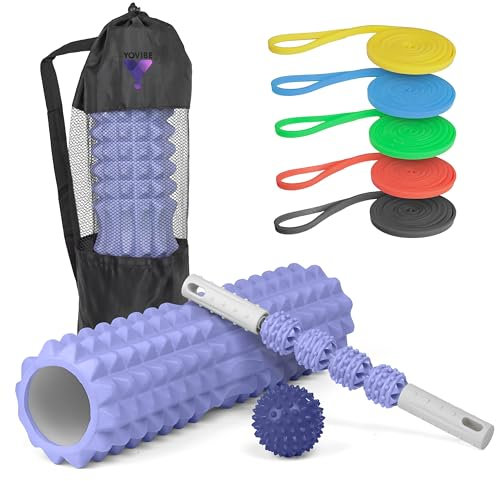 Kit Foam Roller per Automassaggio Muscolare - Rullo Massaggio Muscolare - Esercizi Roller Pilates (Blu)