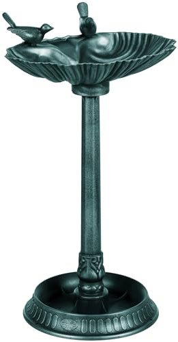 Outsunny 81cm Tall Bird Bath with 2 Decorative Birds, Vintage Style Birdbath with Flower Planter Base, Bird Bath Bowl for Garden, Green