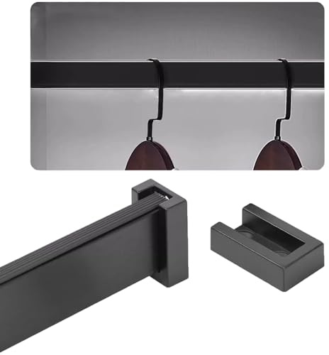 bastone armadio appendiabiti Aste Appendiabiti in Metallo Silenziose e Antiscivolo per Appendere I Vestiti, Barra Porta Abiti Rettangolare Spazzolata, Asta Appendiabiti con Supporti(Black,60cm(23 5/8