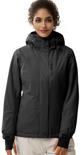 FREE SOLDIER Chaqueta de Esquí Impermeable para Mujer Forrada de Forro Polar Abrigada Invierno Lluvia con Capucha Costuras Completamente Selladas,(Negro,XL)