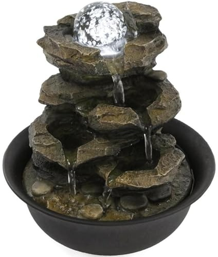 4-Tier Resin Tabletop Rock Waterfall Fountain with Lucky Ball - Soothing Sound Relaxation Water Feature for Home Decor, Stress Relief & Zen Garden