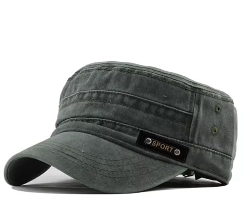 XFSRG Casquette Militaire Unisexe Vintage – Casquette Plate Délavée Ajustable en Coton Protection Solaire Idéale pour Sports et Activités Extérieures Homme et Femme (Vert)