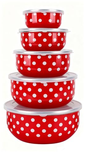Zillary Ciotole Smalto con Coperchio, Ciotola per con Ciotola Smaltata, Scodelle Smaltate, 5 Pezzi di Pasta per Zuppa, Robusto e Resistente, Applicazioni Versatili, Adatto per La Casa e il Campeggio
