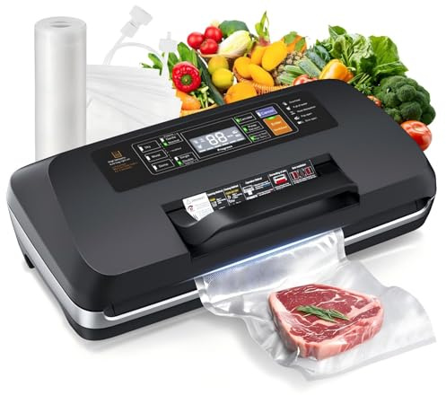 95kpa Vacuum Sealer Machine, Updated 2025 Commercial Fully Automatic Food Sealer, 10-in-1Functions & Powerful Sealing System with Double Heat Seal, Easy-Lock Handle, Built-inCutter and Bag Storage
