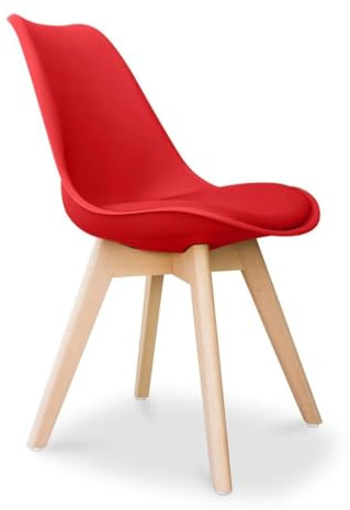 Orion91 ORION91oficial® - Silla Sirio Color Rojo Asiento Polipropileno y Patas Haya (81x48x54 cm) Estilo Escandinavo, Comedor, Hostelería, Oficina, Salón, Teletrabajo, Cocina - spaziOrion91-Pack x2