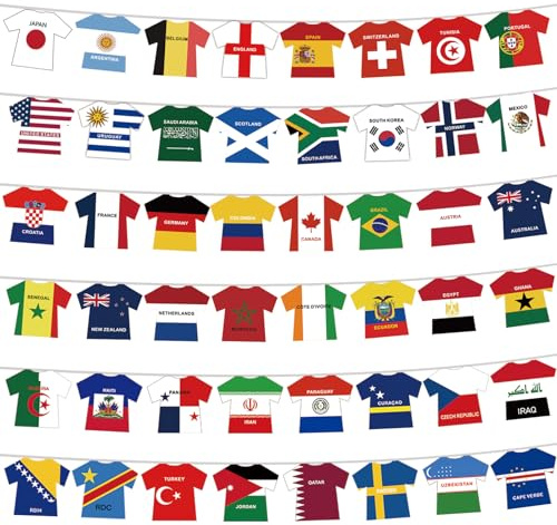YOFANUP World Soccer Tournament 2026 Flags Bunting, Update 48 Qualified Countries Flag Banner for World Cup Decorations, Double Sides Jersey Bunting for Restaurant Bar Club Garden Decor (1 Pack)