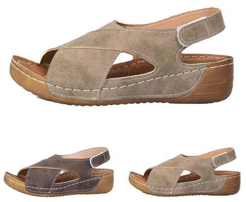 Sandaler, damer, sommar, med kilklack, ortopediska sandaler, damer, breda H-sandaletter med fiskmun, trekkingsandaler, slitstarka, utomhussandaler, vintage, fritidssandaler, bekväma platåsandaler