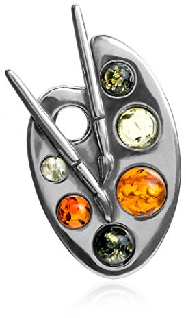Ian and Valeri Co. Multicolor Amber Sterling Silver Palette Pin Brooch