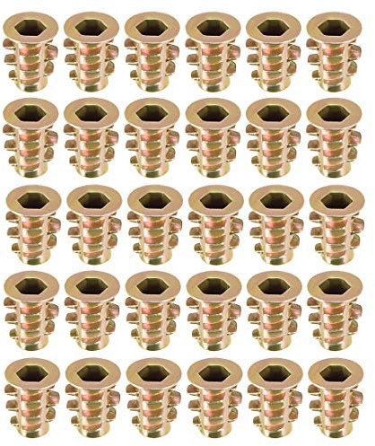 sourcing map Écrous Fileté Insert Vis Zinc Alliage Hex Prise M4 Filetage Interne 10mm Long Pour Meuble Bois 30pc