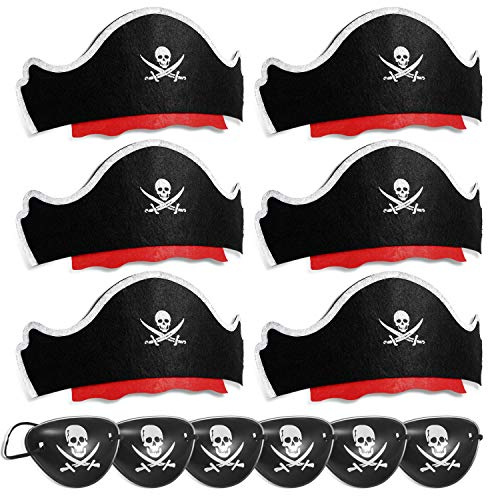 Legigo 12 Pcs Pirate Hat with Eye Mask - Classic Costume Cap Accessories for Pirate Party Cosplay Caribbean Dress, Black