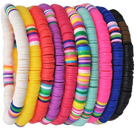 EXCEART 10 Stück Buntes Heishi-Armband Freundschafts-Armband Polymer-Ton Boho-Surfer Afrikanisches Vinyl-Scheibenarmband für Sommerstrand