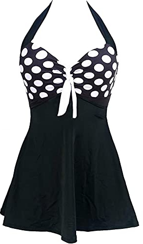 Sixyotie Women's Plus Size Swimsuit One Piece Swim Dress with Skirt Tummy Control Swimwear (Polka, L)