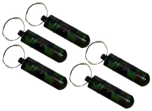 geo-leverans kamouflagefärger S – 5 stycken – geocaching gömställe metall aluminium MICNO tabletter piller förvaring medicin resa på vägen nyckelring behållare (S – kamouflagefärgad, 5)